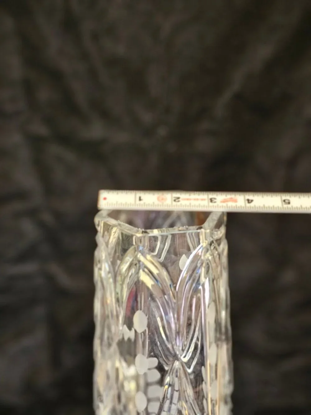 Vintage Etched Crystal Vase With Geometric Dot Pattern 11-Inch Tall Hexagonal Ba - Picture 5 of 13